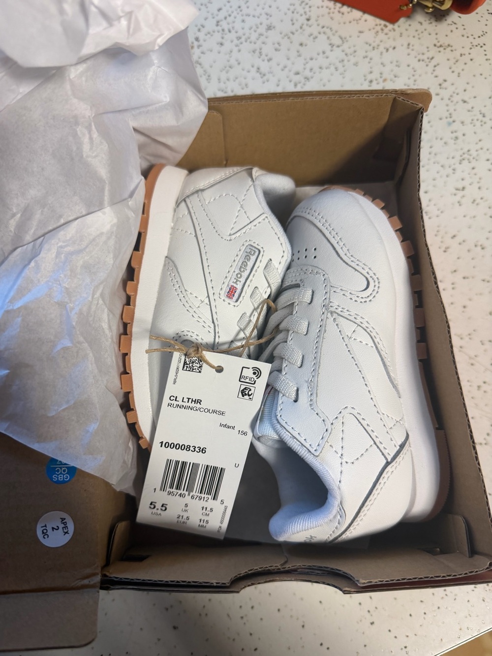 Reebok White Infant Leather Sneakers with Gum Outsole